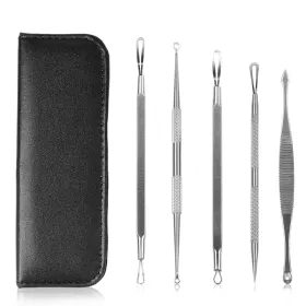 5 Pcs Blackhead Remover Kit Pimple Comedone Extractor Tool Set Stainless Steel (Option: Black)